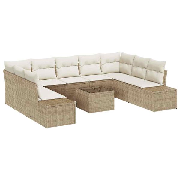 vidaXL Conjunto de sof&aacute;s de jard&iacute;n 9 pcs Beige y Crema Rat&aacute;n sint&eacute;tico