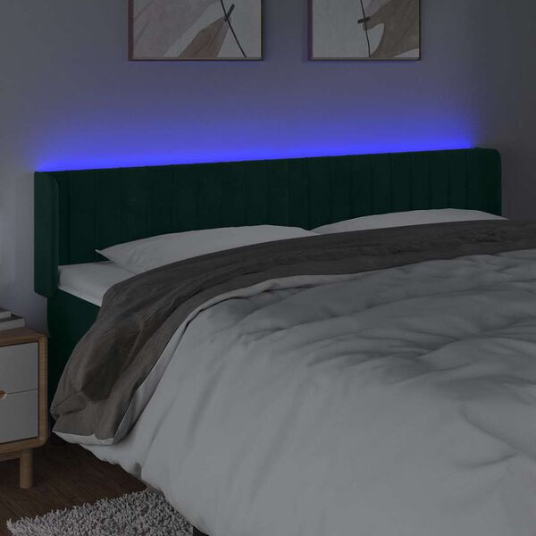 vidaXL Cabecero con LED de terciopelo verde oscuro 203x16x78/88 cm