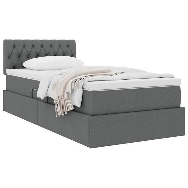 vidaXL Cama con almacenamiento y colch&oacute;n Gris oscuro 90 x 190 cm