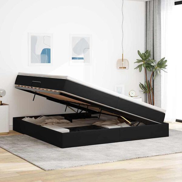 vidaXL Cama con almacenamiento y colch&oacute;n Negro 200 x 200 cm Terciopelo