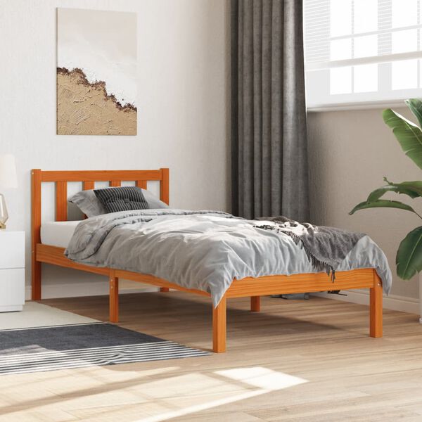vidaXL Estructura de cama sin colch&oacute;n madera maciza marr&oacute;n 90x190 cm