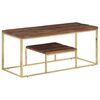 vidaXL Mesa de centro acero inoxidable madera maciza traviesa dorado