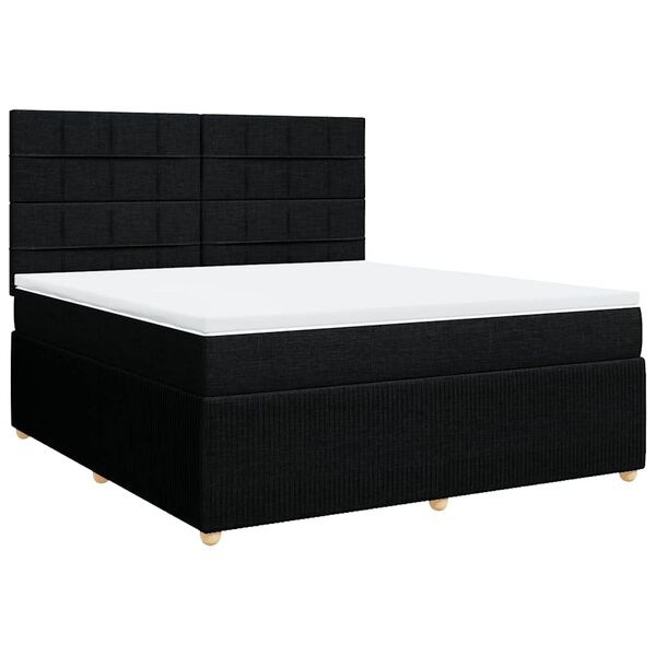 vidaXL Cama box spring con colch&oacute;n tela negro 180x200 cm