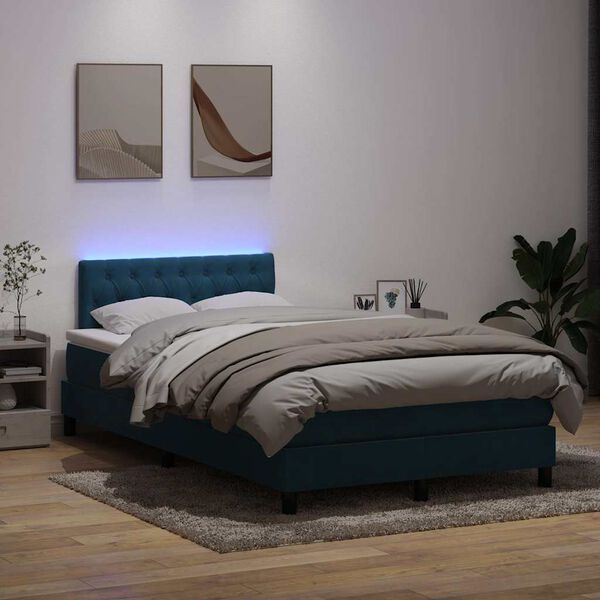 vidaXL Cama box spring con colch&oacute;n y LED terciopelo azul oscuro 120x210 cm