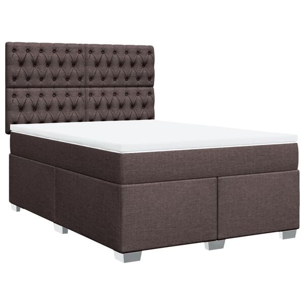 vidaXL Cama box spring con colch&oacute;n tela marr&oacute;n oscuro 160x200 cm