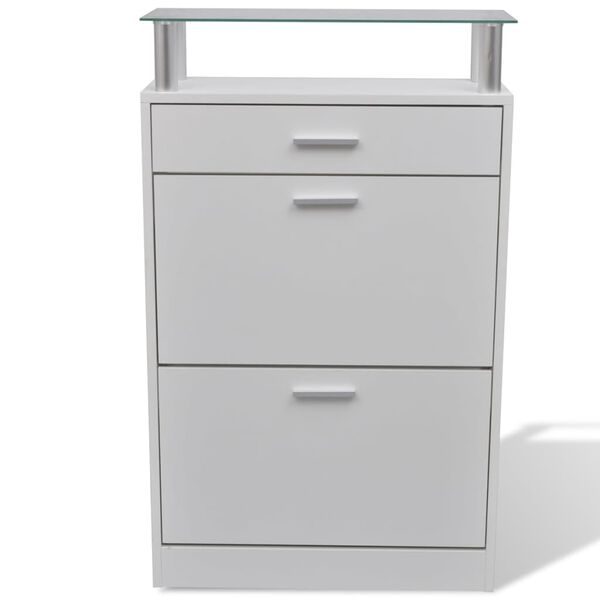 vidaXL Mueble zapatero con caj&oacute;n y estante superior de vidrio blanco