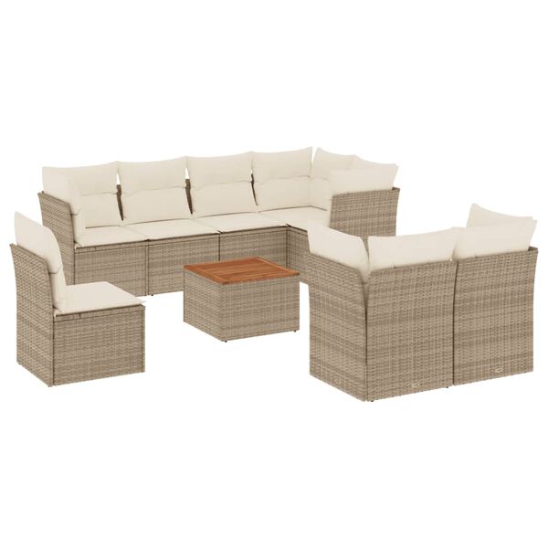 vidaXL Set de sof&aacute;s de jard&iacute;n 9 pzas con cojines rat&aacute;n sint&eacute;tico beige