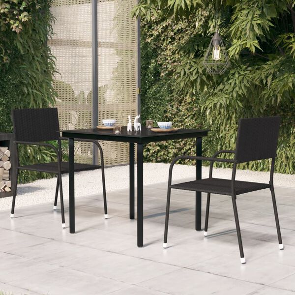 vidaXL Mesa de comedor de jard&iacute;n acero y vidrio negra 80x80x74 cm