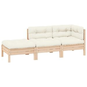 vidaXL Muebles de jard&iacute;n 3 piezas madera maciza pino con cojines crema