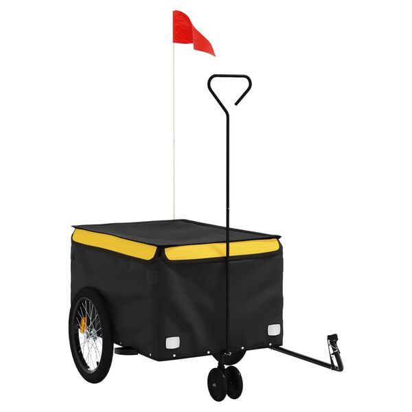 vidaXL Remolque para bicicleta hierro negro y amarillo 30 kg