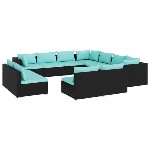 vidaXL Set de muebles de jard&iacute;n 11 pzas cojines rat&aacute;n sint&eacute;tico negro
