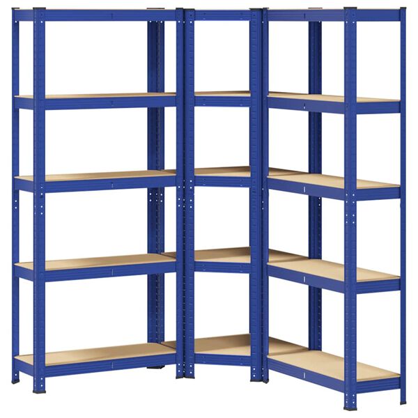 vidaXL Juego de 3 estantes de 5 niveles acero azul y madera industrial