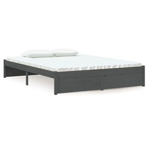 vidaXL Estructura cama doble sin colch&oacute;n madera maciza gris 135x190 cm
