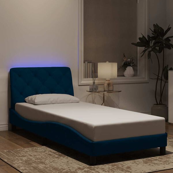 vidaXL Estructura de cama con LED sin colch&oacute;n terciopelo azul 90x190 cm