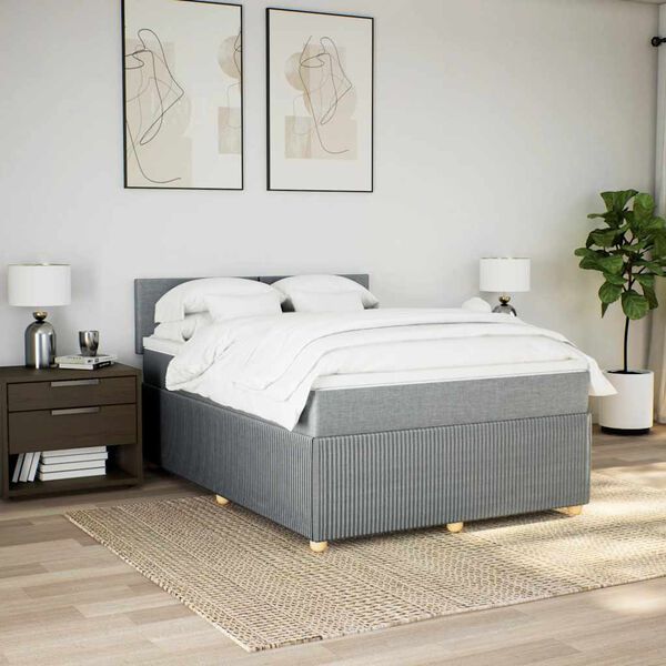 vidaXL Cama box spring con colch&oacute;n tela gris claro 140x190 cm