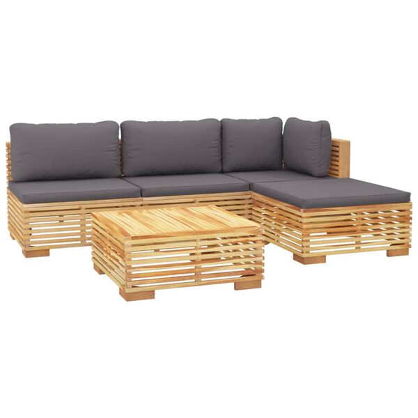 vidaXL Juego muebles de jard&iacute;n 5 piezas y cojines madera maciza teca
