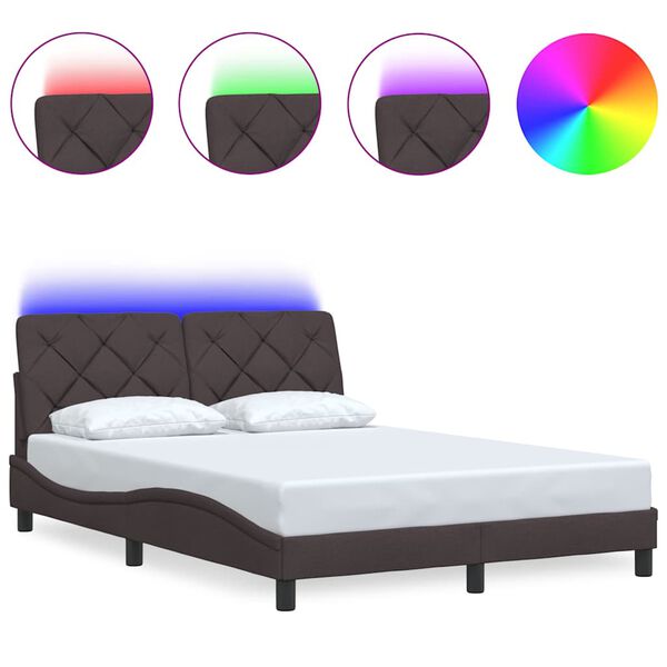 vidaXL Estructura cama con LED sin colch&oacute;n marr&oacute;n oscuro 140x190 cm
