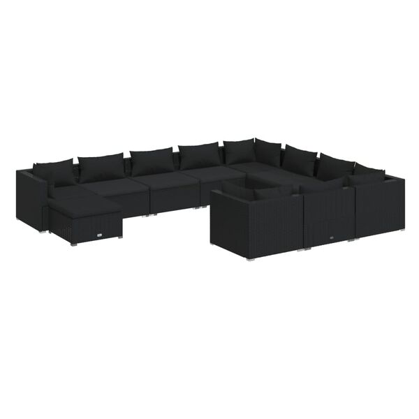 vidaXL Set de muebles de jard&iacute;n 11 pzas cojines rat&aacute;n sint&eacute;tico negro