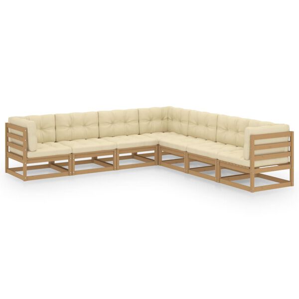 vidaXL Set de muebles de jard&iacute;n 7 pzs cojines madera pino marr&oacute;n miel