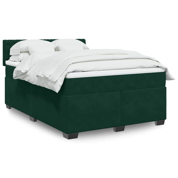 vidaXL Cama box spring con colch&oacute;n terciopelo verde oscuro 160x200 cm