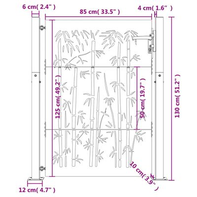 vidaXL Puerta de jardín acero corten diseño bambú 105x130 cm