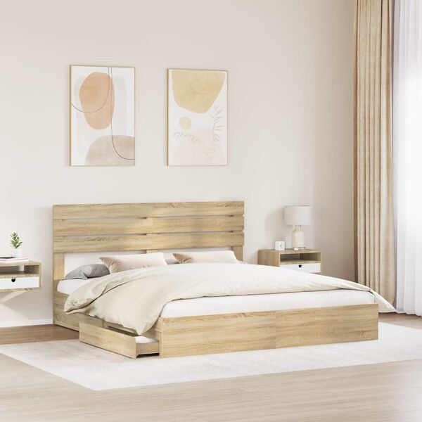 vidaXL Cama con almacenamiento con cabecera Roble Sonoma 180 x 200 cm