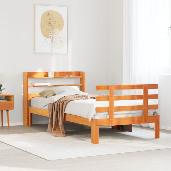 vidaXL Estructura cama con cabecero madera pino marr&oacute;n cera 75x190 cm