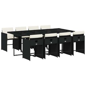 vidaXL Set de comedor de jard&iacute;n 9 pzas y cojines rat&aacute;n sint&eacute;tico negro