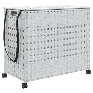 vidaXL Cesto para ropa sucia con ruedas rat&aacute;n blanco 66x35x60 cm