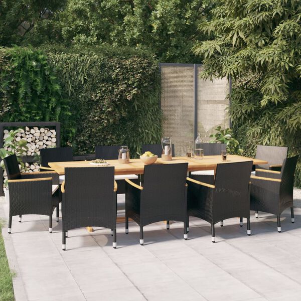 vidaXL Juego de comedor de jard&iacute;n 11 piezas con cojines negro