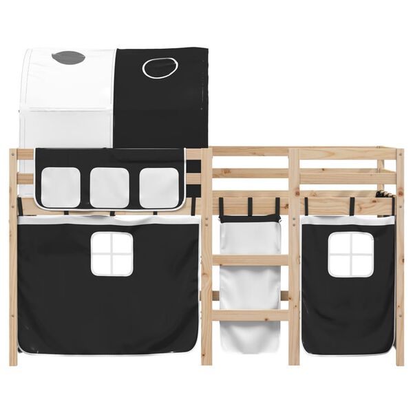 vidaXL Cama alta niños con túnel madera pino blanco negro 80x200 cm