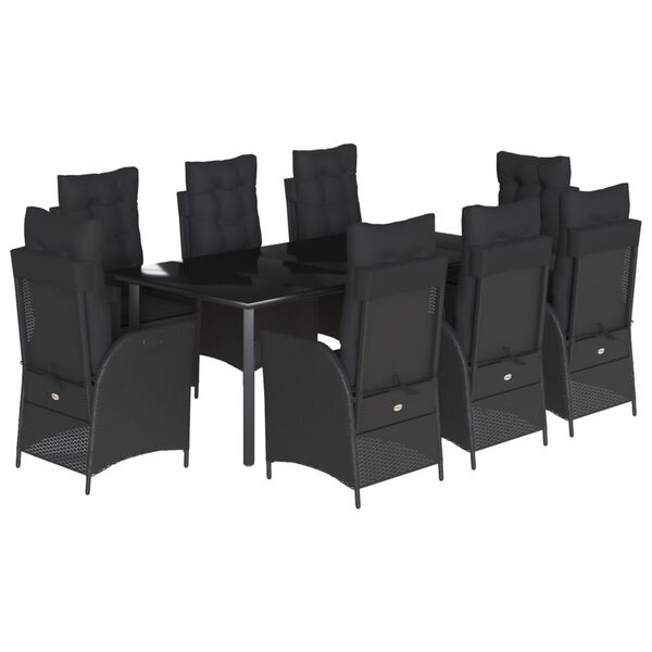 vidaXL Set de comedor de jard&iacute;n 9 pzas y cojines rat&aacute;n sint&eacute;tico negro