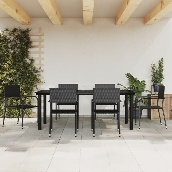 vidaXL Juego de comedor de jard&iacute;n 7 pzas rat&aacute;n sint&eacute;tico y acero negro