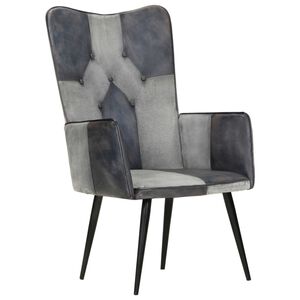 vidaXL Sill&oacute;n orejero de cuero aut&eacute;ntico gris