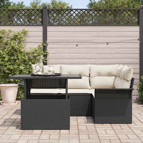 vidaXL Conjunto de sof&aacute; de jard&iacute;n con coj&iacute;n 5 pcs Negro Polirat&aacute;n