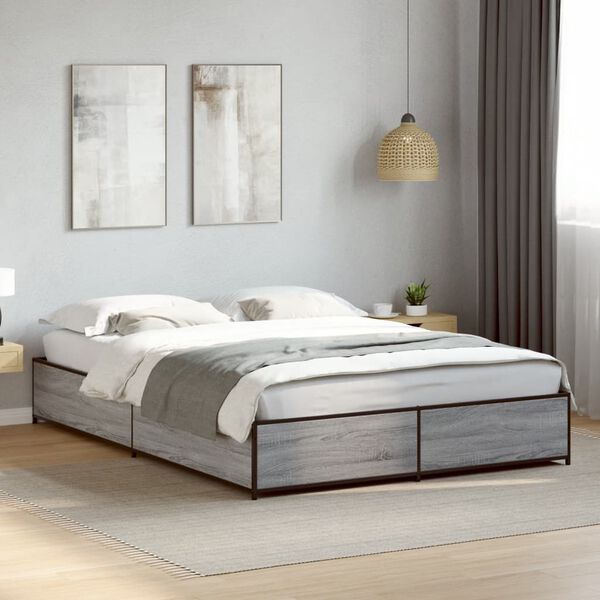 vidaXL Estructura cama madera ingenier&iacute;a metal gris Sonoma 120x200 cm