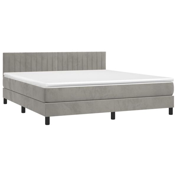 vidaXL Cama box spring colch&oacute;n y LED terciopelo gris claro 180x200 cm