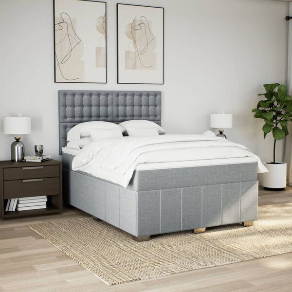 vidaXL Cama box spring con colch&oacute;n tela gris claro 140x200 cm
