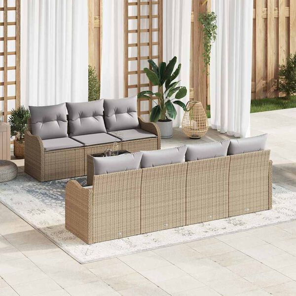vidaXL Conjunto de sof&aacute; de jard&iacute;n con coj&iacute;n 8 pcs Beige y gris