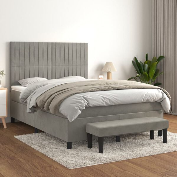 vidaXL Cama box spring con colch&oacute;n terciopelo gris claro 140x200 cm