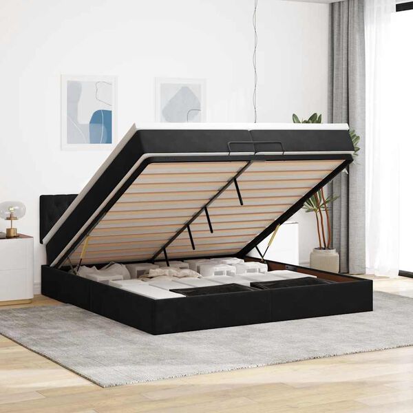 vidaXL Estructura de cama otomana colchones terciopelo negro 200x200cm