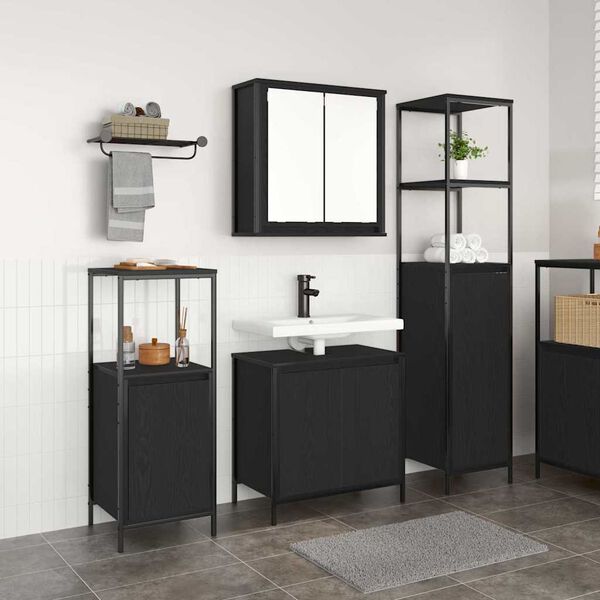 vidaXL Juego de muebles de ba&ntilde;o 3 pcs Roble Negro Madera de ingenier&iacute;a