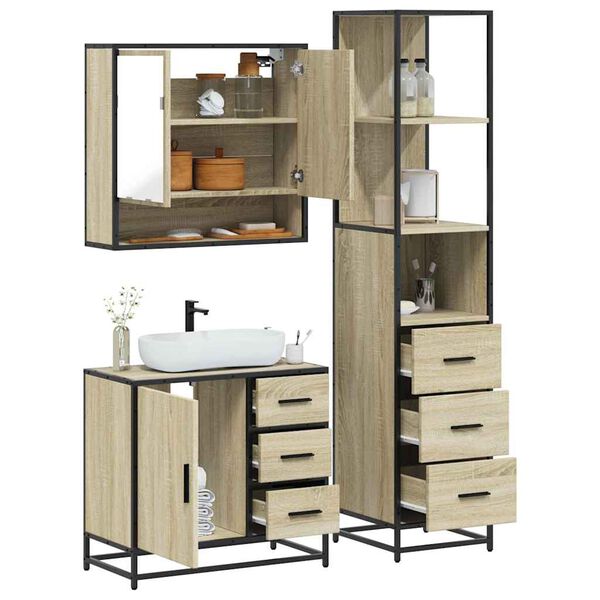 vidaXL Set de muebles de baño 3 pzas madera contrachapada roble Sonoma