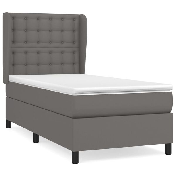 vidaXL Cama box spring con colch&oacute;n cuero sint&eacute;tico gris 100x200 cm