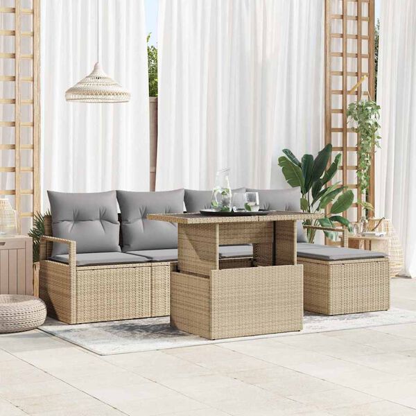 vidaXL Conjunto de sof&aacute; de jard&iacute;n con coj&iacute;n 6 pcs beige y gris claro