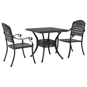vidaXL Conjunto de mesa de jard&iacute;n 3 uds. Negro Aluminio fundido