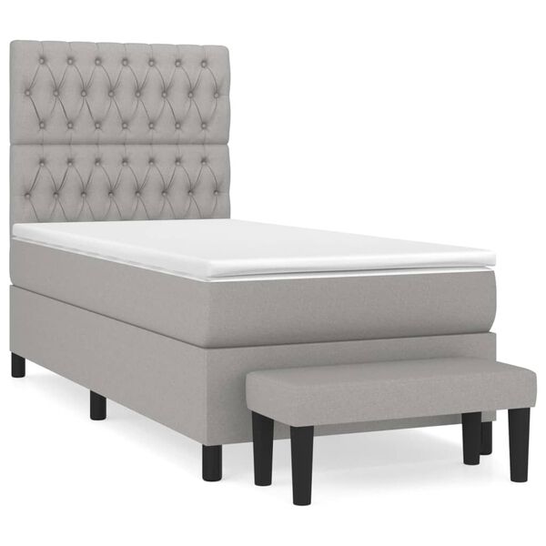 vidaXL Cama box spring con colch&oacute;n tela gris claro 90x200 cm