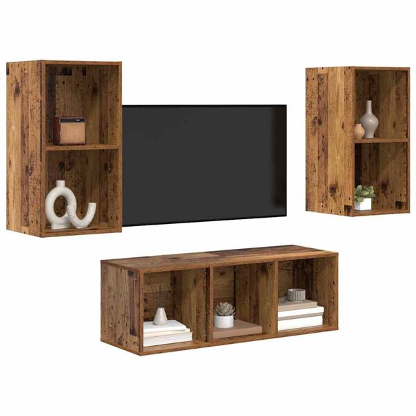 vidaXL Conjunto de mueble de TV Montaje en la pared 3 pcs Madera Vieja