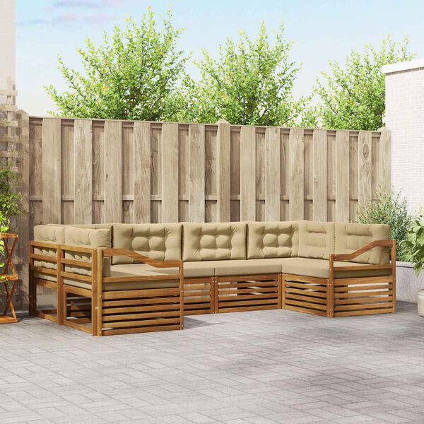 vidaXL Conjunto de sof&aacute;s de exterior con coj&iacute;n 6 pcs Natural y Beige