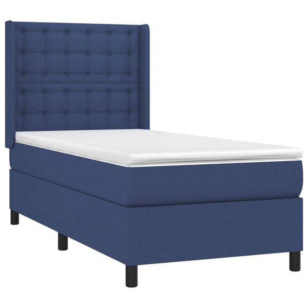 vidaXL Cama box spring con colch&oacute;n tela azul 90x190 cm